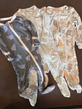 Kickee Pants Kids One Piece Footies - Gray and Light Blue bundle of three 3 m